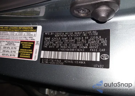 2009 Toyota Camry Le from USA, damaged, VIN 4T4BE46K99R118243